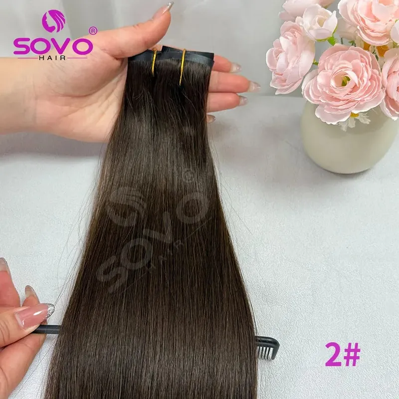 110G Tape PU Clip In Hair Premium Remy Clip In Human Hair Extensions 7pcs Clip-on Hair 14"-24" Balayage Ombre Mocha Brown Black