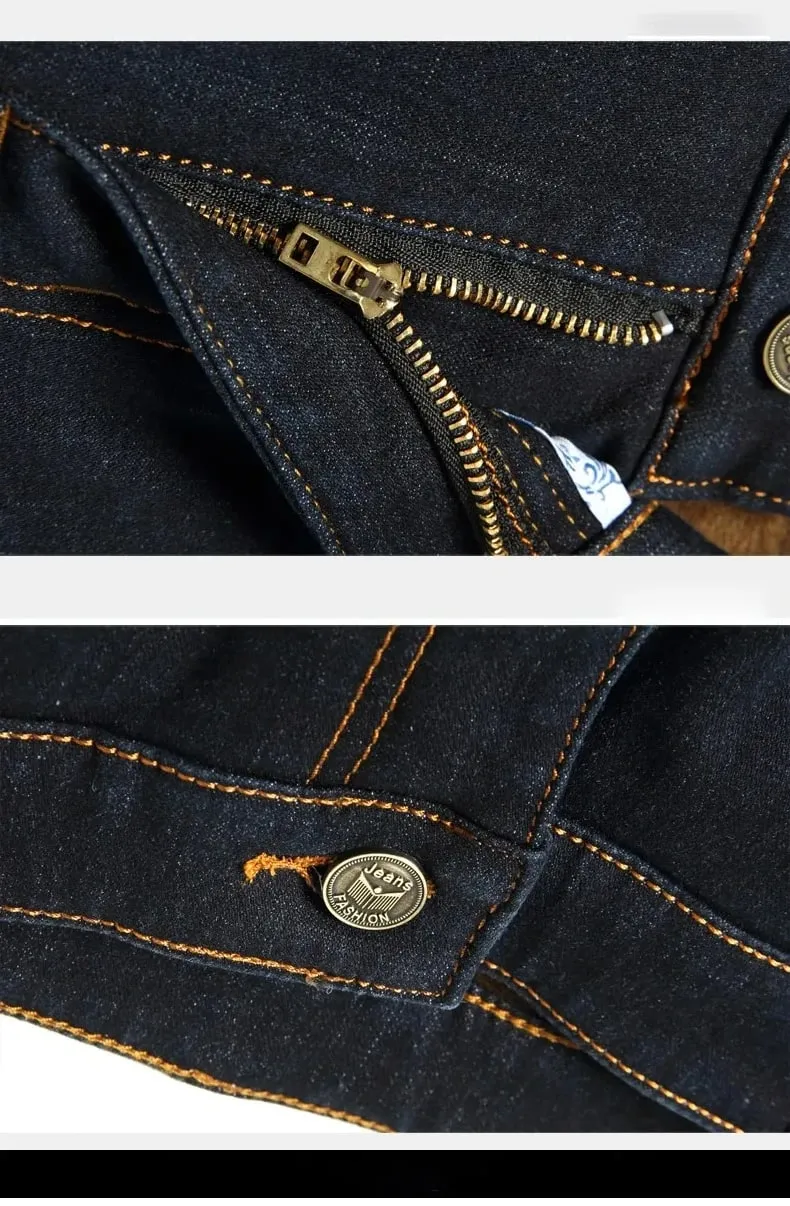 Men's Reflective Fleece-Lined Jeans - Thick Warm Lining Durable Denim & Reflective Trim Safe for Winter Night Commute & Casual