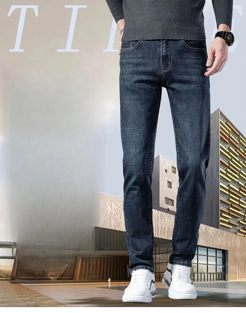 Autumn Winter High Quality Elastic Mens Jeans Cargo Slim Fit Denim Pencil Trousers Midweight Long PantsHighHigh Jeans Man