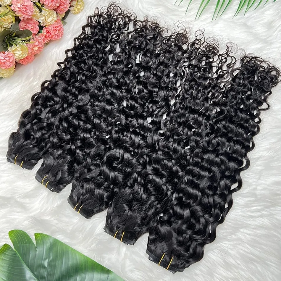 Water Wave Clips in Human Hair Extensions Seamless PU Weft Invisible 100grams 7Pcs/Set Full Unprocessed Raw Hair Natural Color