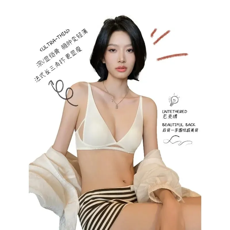 الفرنسية مثلث الصدرية أرنب الأذن كوب عميق الخامس اللاسلكية Bralette للتمثال الصغير لا فجوة مثير مجموعة الملابس الداخلية تنفس الصيف رقيقة