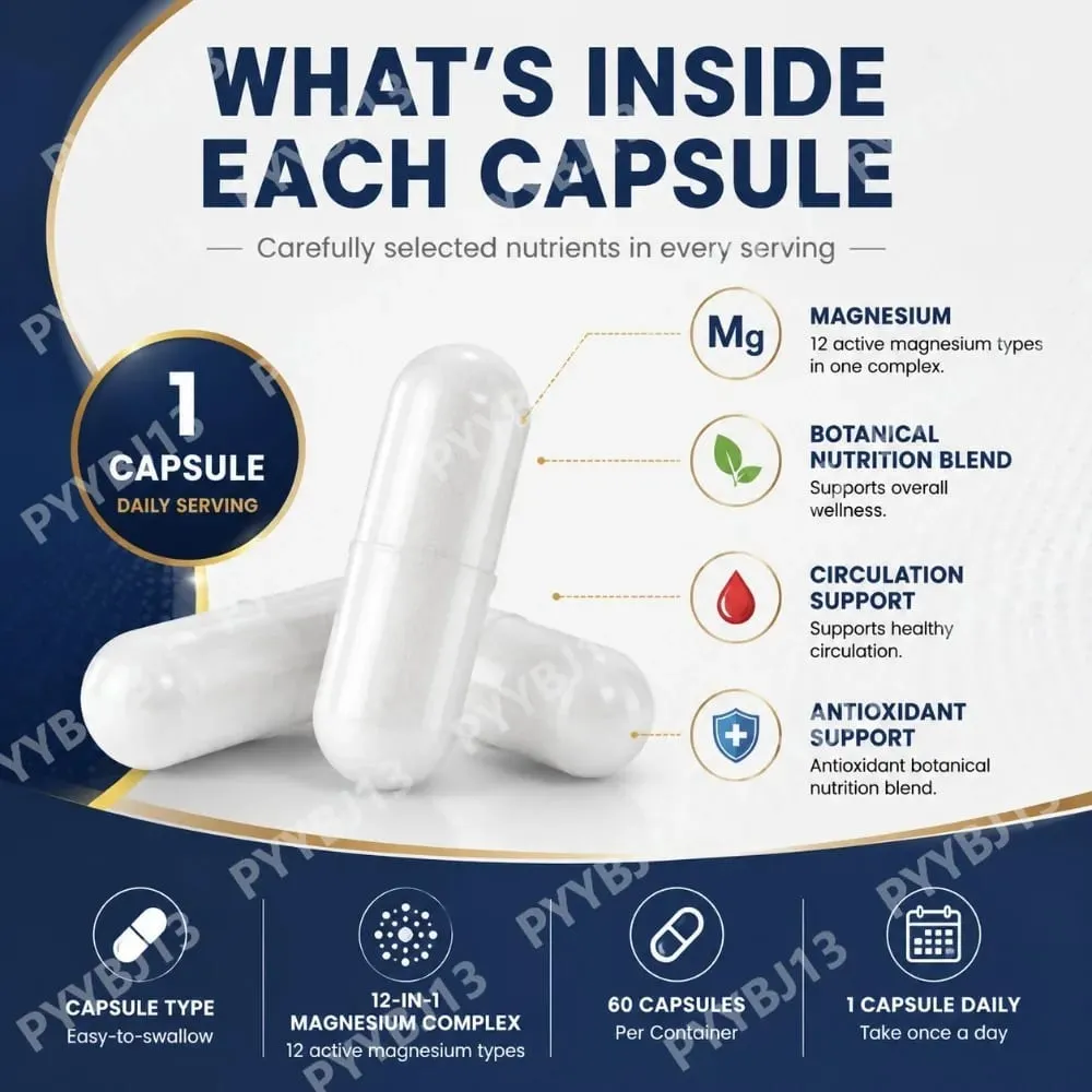 Magnesium Supplement Capsules 12 Magnesium Forms Mineral Complex Daily Mineral Nutrition Supplement for Daily Wellness Support — image 7