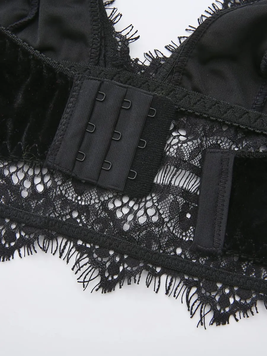 Women's Black Lace Lingerie Set Gothic Dark Style Cross Pendant Bra And Panty Set for Adult Size