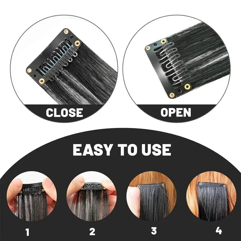 24 Inch Hair Extensions Black Straight Length Synthetic Hair Clips Party Highlights Women's Styling Hair Patches (5pcs in Blac