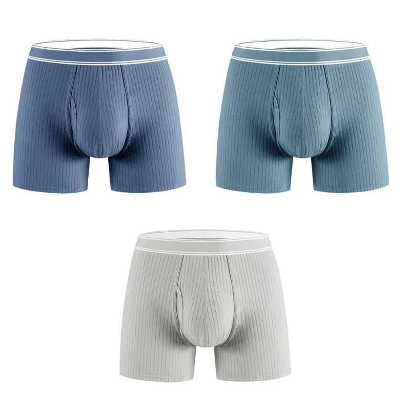 3PCS/Pack 100% Cotton Solid Striped Man Undrewear Lengthen Breathable Fitness Boxers Hombre Crotch Side Opening Men's Underpants