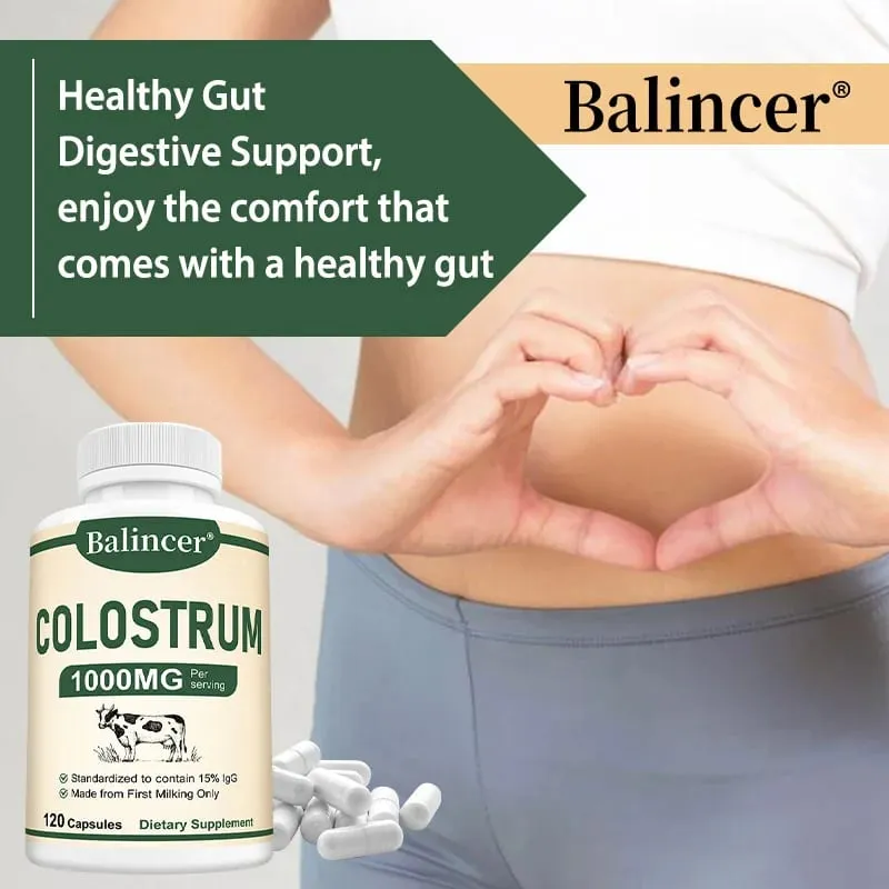 Colostrum 1000mg Capsules Support Gut Digestive Health Immune Defense Muscle Recovery Focus Skin Hair & Nails Wellness