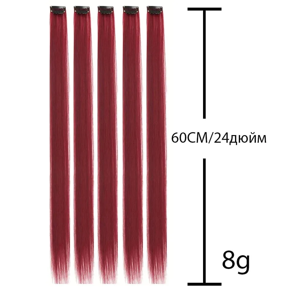 Synthetic Colorful 5pcs/set Clip Hair Extensions High Temperature Long Straight Hairpieces for Women Daily Party Use