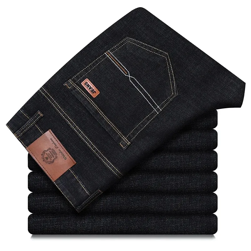 Autumn Winter Men's Jeans Classic Retro Grey Denim Pants Man Work Slim Straight Stretch Cotton Trousers Streetwear Plus Size 40