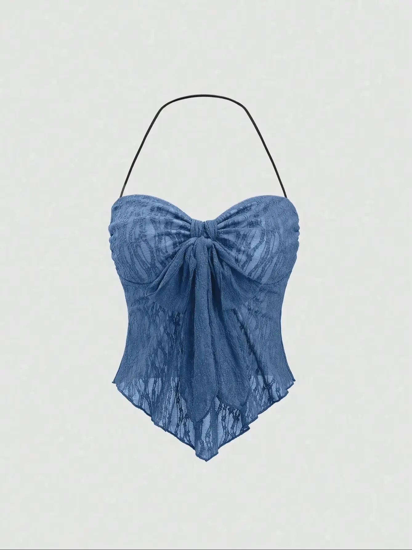 Women Halter Sweetheart Neck Front Bow Ruched Lace Slim Fit Irregular Hem Cami Top With Built In Bra 2026 Summer Vacation Solid — image 7