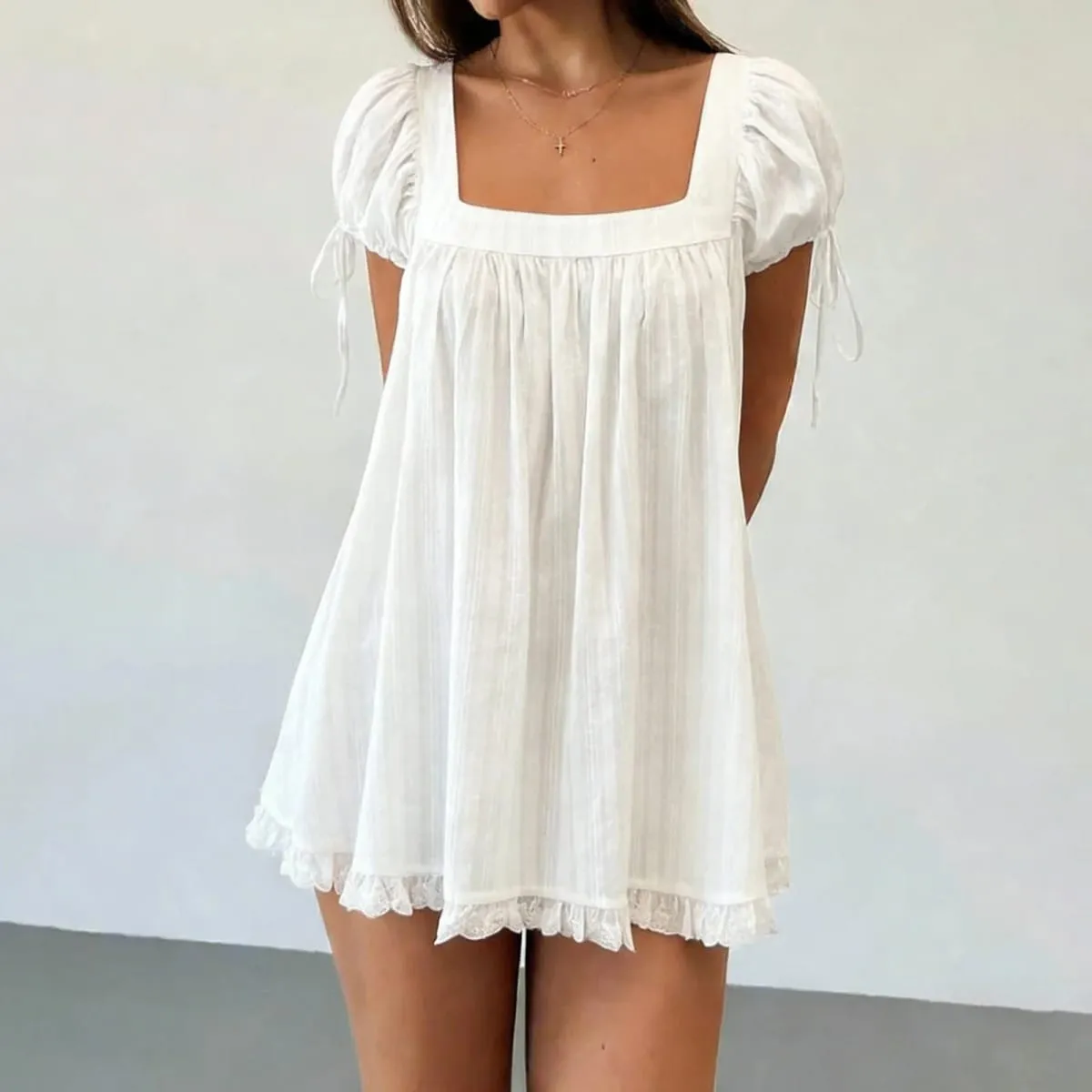 Lamuusaa y2k coquete vestido de verão feminino pescoço quadrado manga curta a linha mini vestidos com babados para compras diárias viagens de escritório