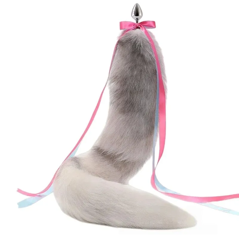 200cm Soft Real Fur Fox Tail Anal Plug with Split Design Metal Butt Plug for Women Cosplay Costume Flirt Sensory Sex Toys