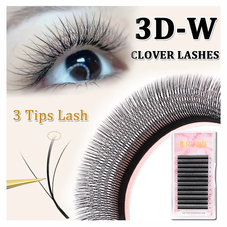 W-Shaped 3D Clover Eye Lashes Extension Soft Black Eyelash Premade Volume Fans Eyelashes 3D Fairy Spike Hand Woven Lashes