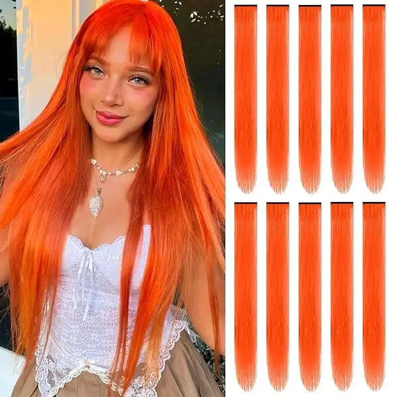 1 5 11 Pcs/lot Clip in Hair Extensions Multi-Colors Highlights Synthetic Hair 22 inch Rainbow Hairpieces for Girls Women 2030