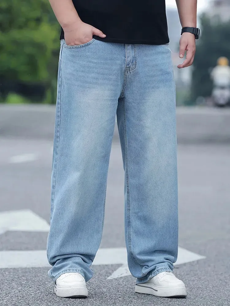 Plus Size Men's High Waist Straight Leg Jeans Four Seasons Loose Baggy Denim Trousers Casual Versatile Long Pants New — image 3
