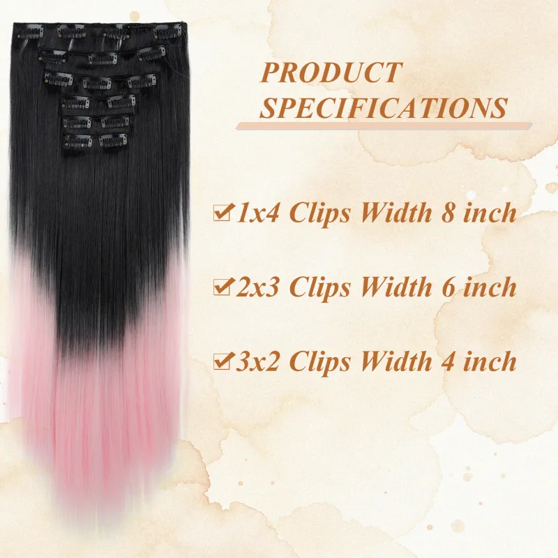 6Pcs 24 inch Ombre Color Clip-in Hair Extensions Long Synthetic Straight Hairpieces Layered Soft Invisible Clip Ins Extensions