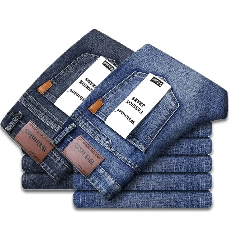 2-piece Set 2025 New WhinLEE Black and Blue Business Elite Jeans Micro Elastic Straightleg Multicraft High-quality Denim Pants — image 10