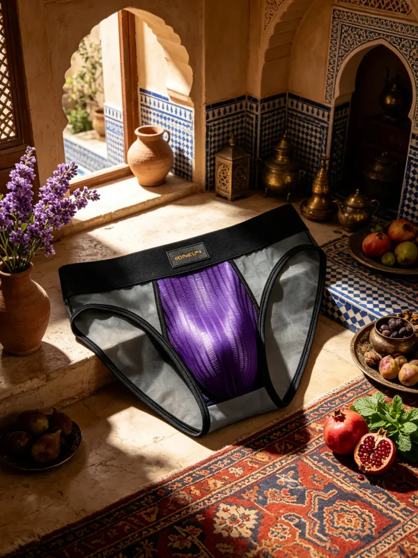 Mens Briefs Patchwork Sheer Mesh Vertical Stripe Gloss Pouch Low Waist Wide Elastic Waistband Breathable Male Underwear DP923