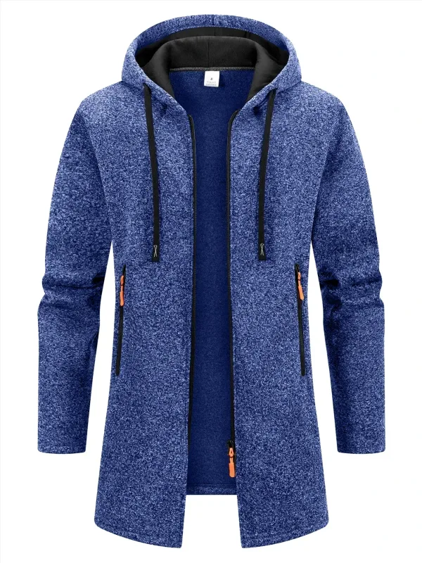 Men's Retro Zipper Jacket Mid Length Windbreaker Spring Autumn Winter Fleece Warm Jackets Fashion Casual Patchwork Yarn Coat