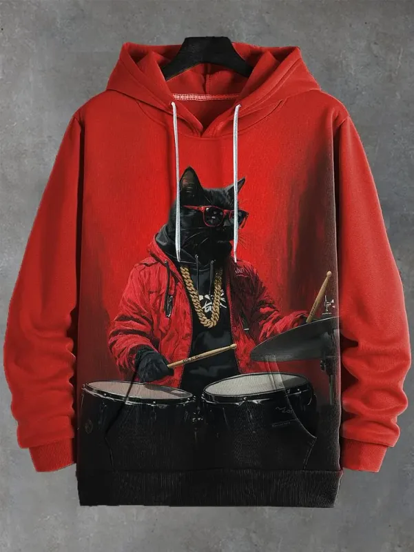 2026 Men's Hoodies Funny Hip Hop Black Cat DJ Art UFO 3D Printed Sweatshirt Men Women Tracksuit Oversized Casual Street Y2k Coat