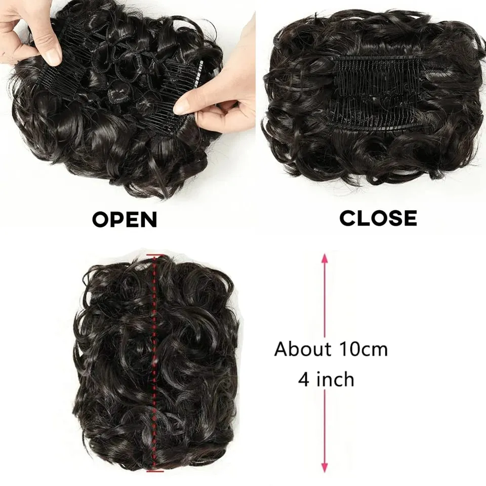 Synthetic LARGE Comb Clip In Curly Hair Extension Chignon Hair Pieces Women Updo Cover Hairpiece Extension Hair Bun