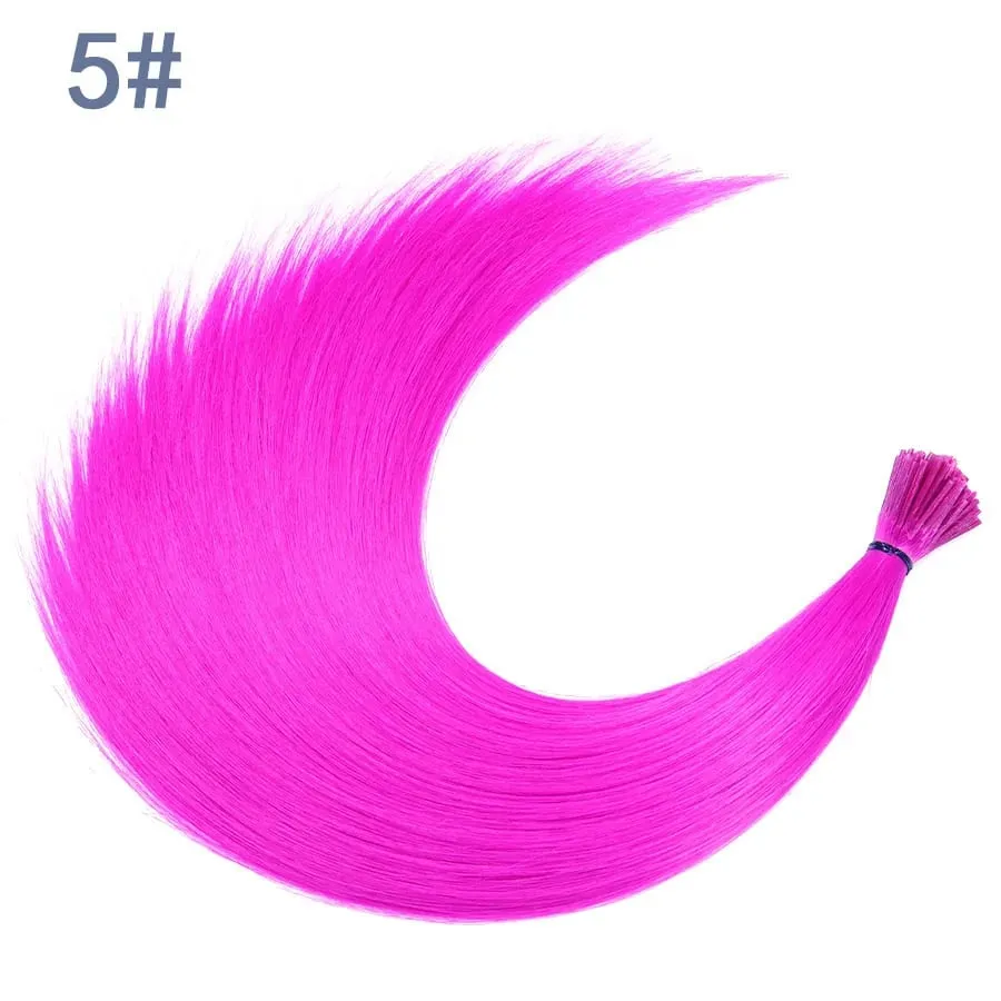 50 Strands/Pack Synthetic Colored I-Tip Stick Hair Extensions Straight Hair 16 Inch For Women High Temperature Fiber Hairpieces