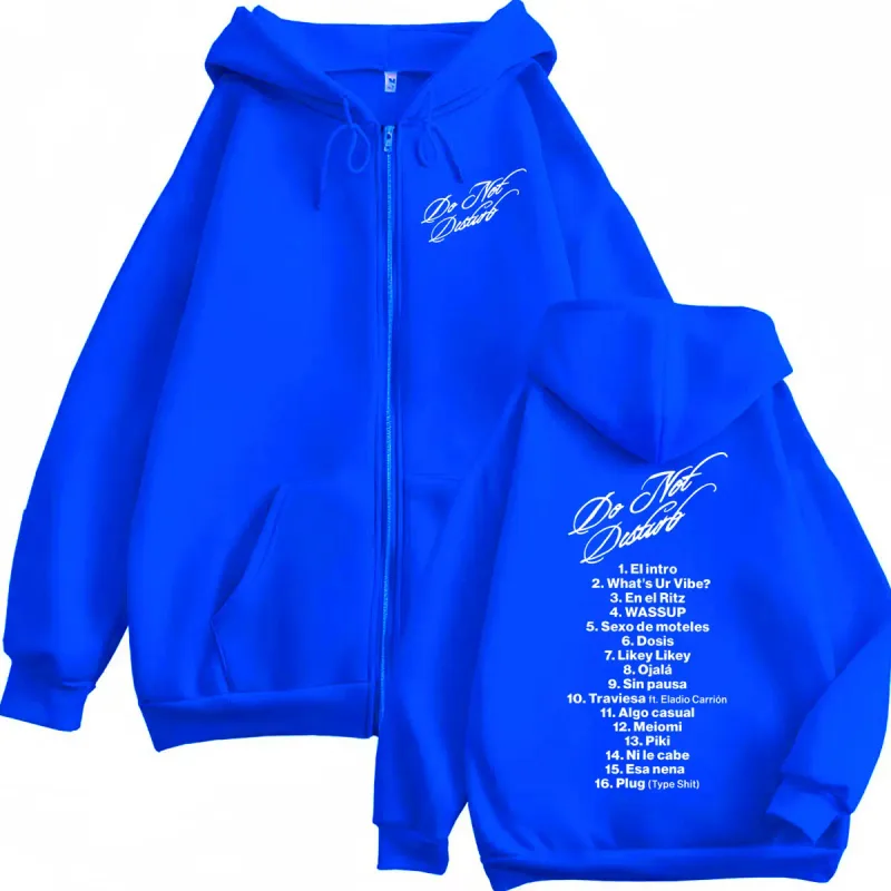 Rapper Young Miko Do Not Disturb Print Zipper Hoodies Fashion Hip Hop Zip Up Pullovers Men's Women's Casual Oversized Sweatshirt