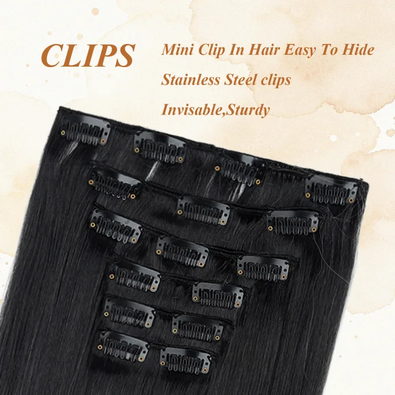 6Pcs 24 inch Ombre Color Clip-in Hair Extensions Long Synthetic Straight Hairpieces Layered Soft Invisible Clip Ins Extensions