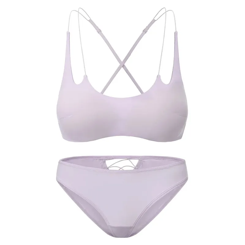 Smooth Wire Free Thin Insert Bra Panties Lingerie Set Spaghetti Strap Cross Backless Women Beautiful Underwear Three Ways Wear