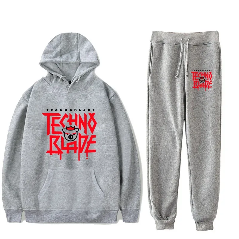 Harajuku Comfortable technoblade Print Sweatshirt Sweatpants Suit Men/Women Hoodies+ Trousers Suit Cute 2 Piece Set Clothes