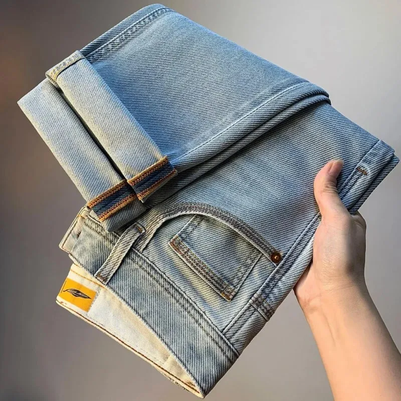 Light blue slim straight jeans for men men's casual denim pants that are thin breathable elastic and versatile for a stylish — image 2