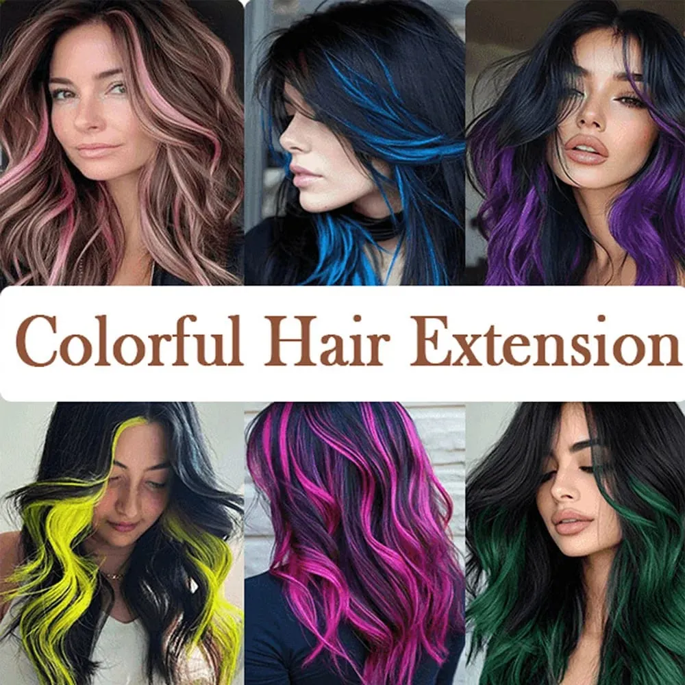 Synthetic Colorful 5pcs/set Clip Hair Extensions High Temperature Long Straight Hairpieces for Women Daily Party Use