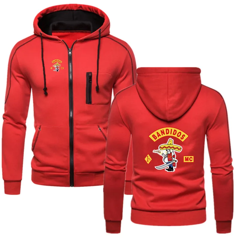 MC Bandidos Spring Autumn Fashion Men's Casual Hoodies Pullovers Sweatshirts Men's Solid Color Hooded Drawstring Coat
