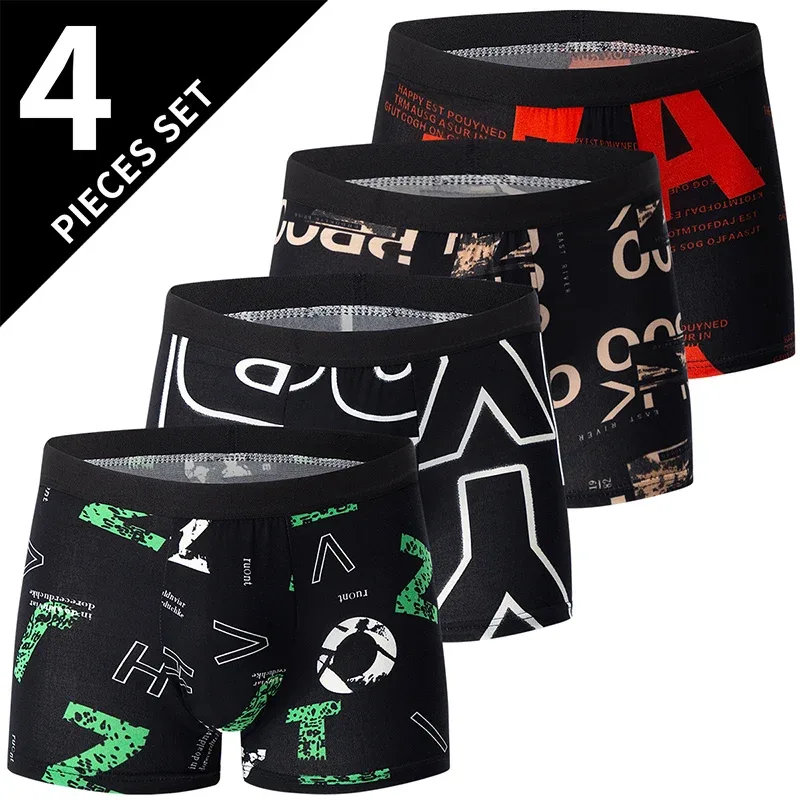 4 Pack Europe And America Size Men'S Solid Color Sexy Boxer Underwear Antibacterial Breathable Plus Size Men'S Shorts Underwear