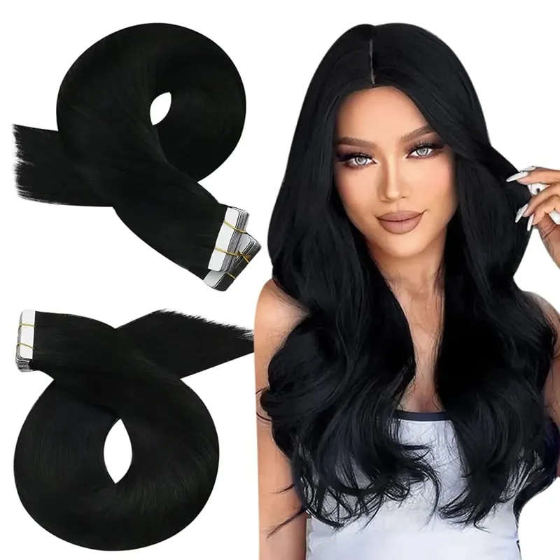 Moresoo Tape in Hair Extension Human Hair Real Remy PU Skin Weft 12-24 Inch Straight Brazilian Hair Glue on Adhesive Tape Ins