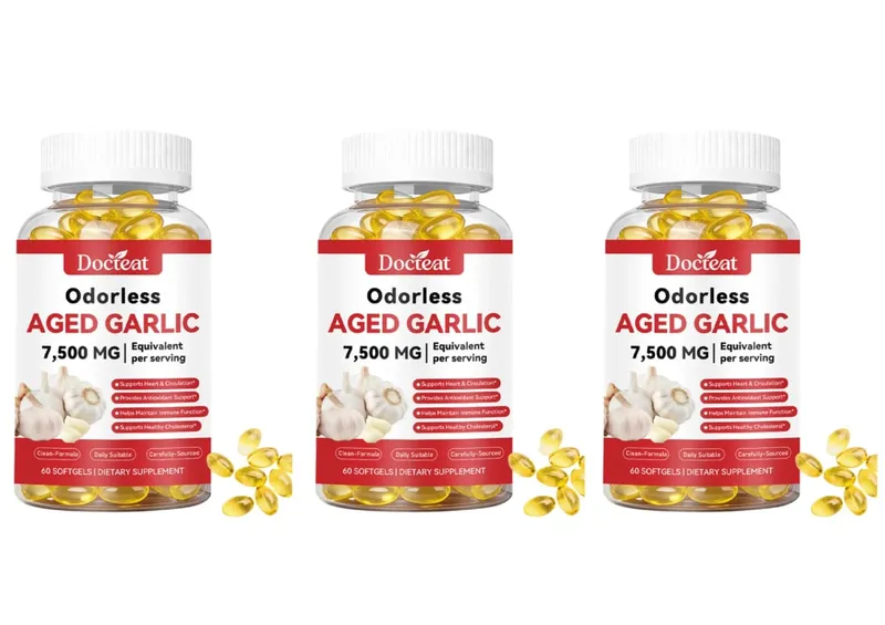 Odorless Aged Garlic Extract 7500mg เทียบเท่า 60 ซอฟท์เจล - ระบบภูมิคุ้มกันสุขภาพหัวใจอาหารเสริมสารต้านอนุมูลอิสระสำหรับผู้ใหญ่