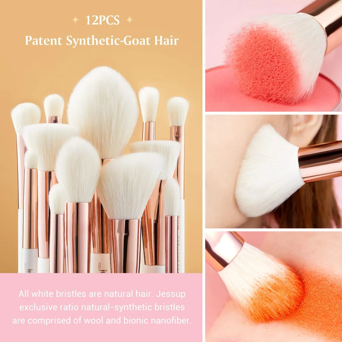 Jessup Professional Makeup Brushes Set 6-25pcs Makeup Brush Natural Synthetic Foundation Powder Highlighter Pearl White T215