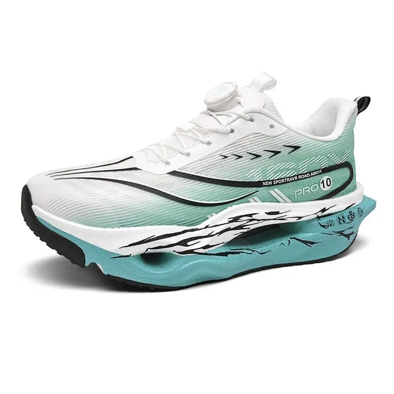 Men Women Carbon Plate Running Shoes Summer Breathable Mesh Racing Sneakers Rotating Buckle Sports Couple Shoes