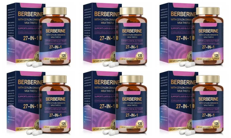 27 in 1 Berberine Supplement with Ceylon Cinnamon Milk Thistle for Liver Gut Health Immunity Men & Women 120 Vegan Capsules