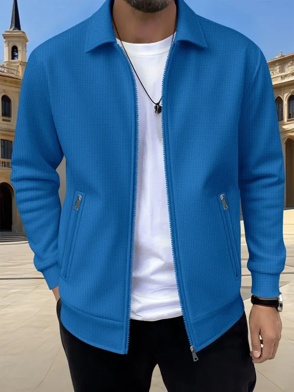 2026 New Spring Autumn Men Solid Color Zip Up Jacket Long Sleeve Pocket Casual Loose Coat Fashion Daily Wear Male Outerwear