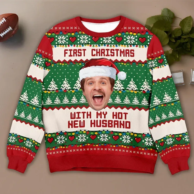 Personalizado sua foto 3d impressão feia camisola de natal diy rosto família pullovers imagem engraçada moletom personalizado presente de natal unisex