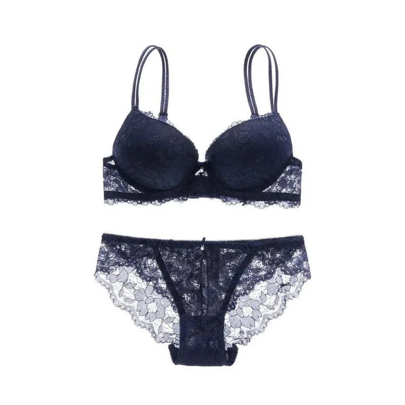 Comfortable Mesh Lace Flower Bra Low Waist Bowknot Bra Panties Set Non Slip Intimates Push Up Bra Women Summer