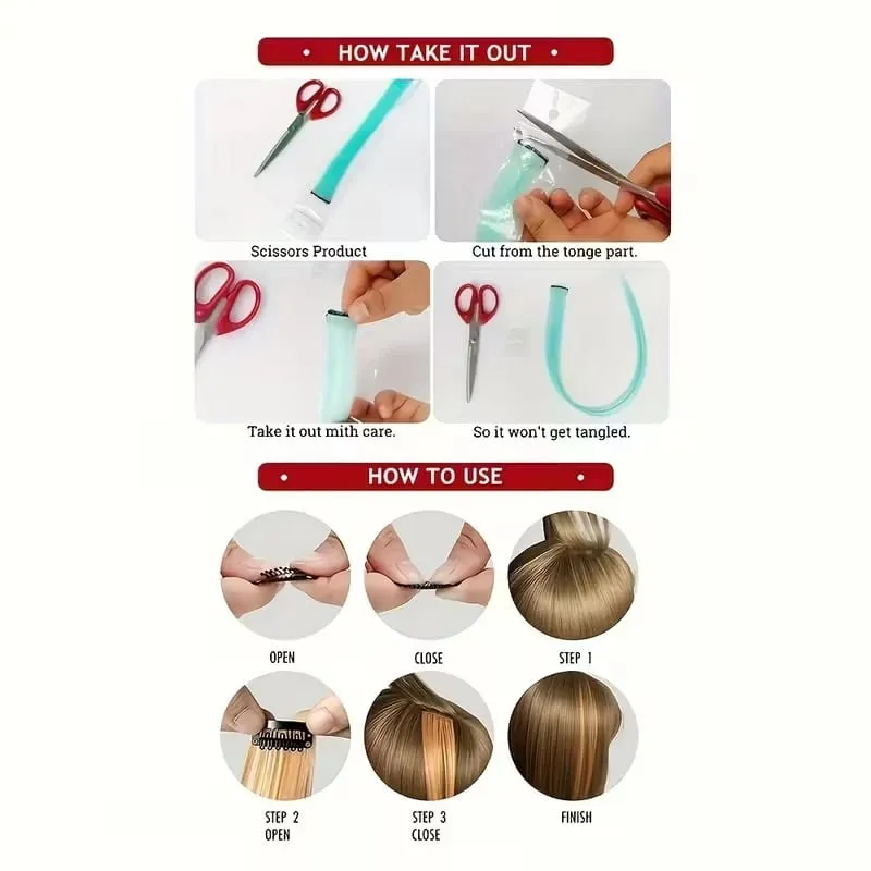 22Inch Synthetic Long Straight 6pcs Hair Extension Clip in Fashion Color Hair Rainbow for Women Daily Use