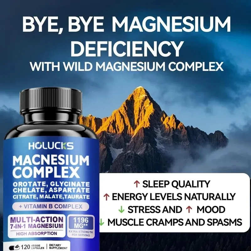Magnesium Complex 1000mg Supplement with Vitamins C E B1 B2 B6 B12 Chelated Magnesium Glycinate Malate Taurate &Citrate