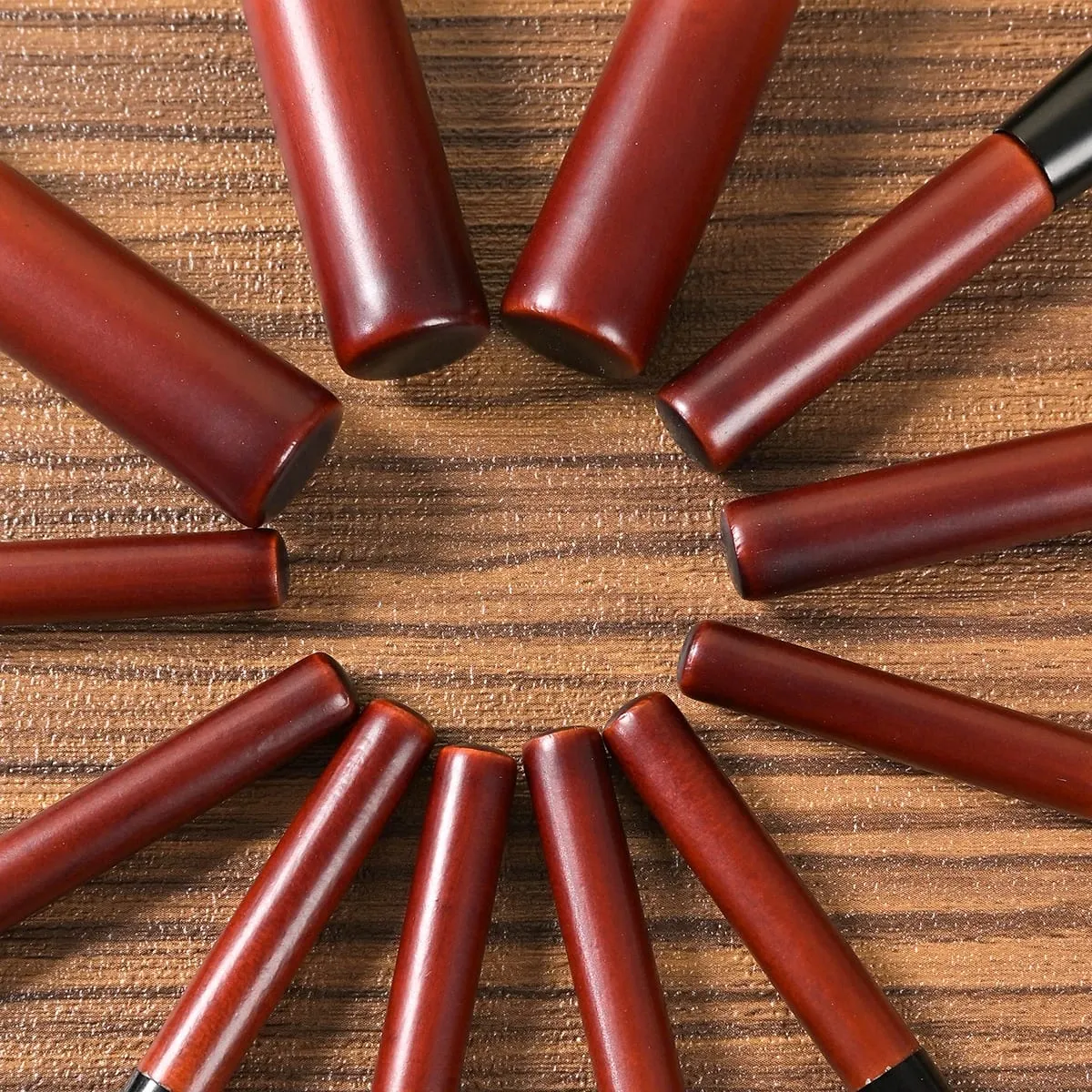 Set di 13 pennelli per trucco in noce, formato da viaggio, professionali, mini pennelli per trucco marrone chiaro, con custodia — image 5