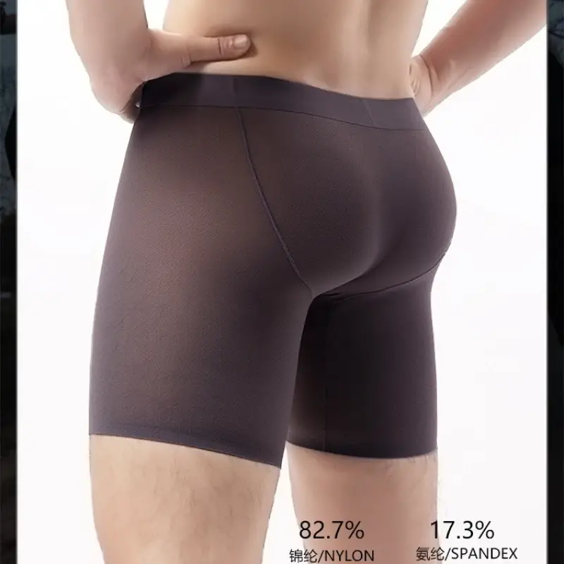 Ice Silk Long Boxer Shorts Panlalaking Ultra-manipis Breathable Sports Underwear Sexy See Through Panties Lalaki Quick Dry U Pouch Underpants