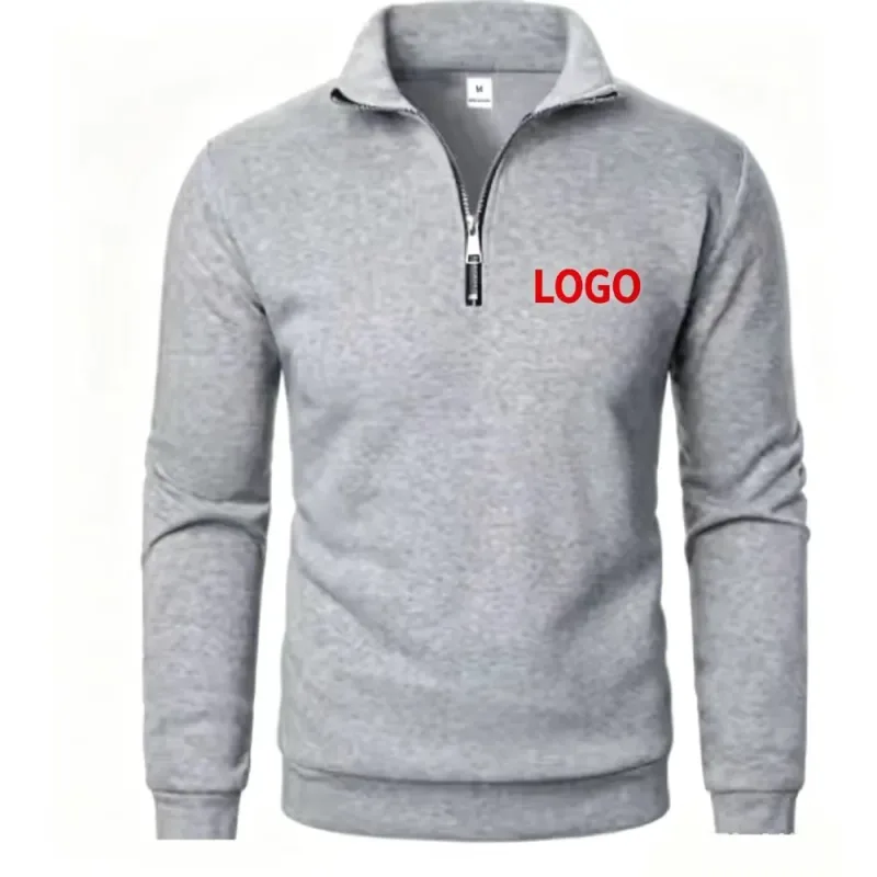 Free customization of men's spring and autumn new casual half-chain stand-up collar cardigan the trend of simple and loose over