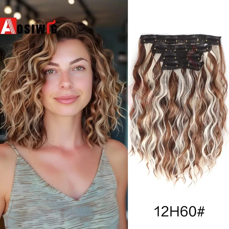 Synthetic 11 Clips Clips in Hair Extensions Long Curly Hairstyle Black Blonde Hairpieces Heat Resistant False Hair Daily Use — image 17