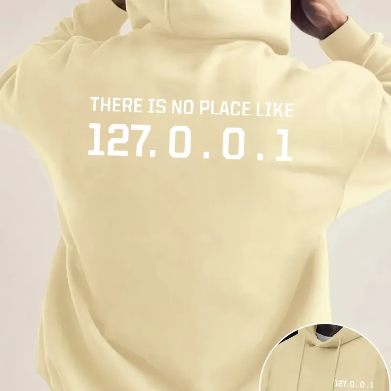 Programmer Geek 127.0.0.1 Text Graphic Hoodies For Men Double Side Print Soft Fleece Loose Hooded Pullover Tops