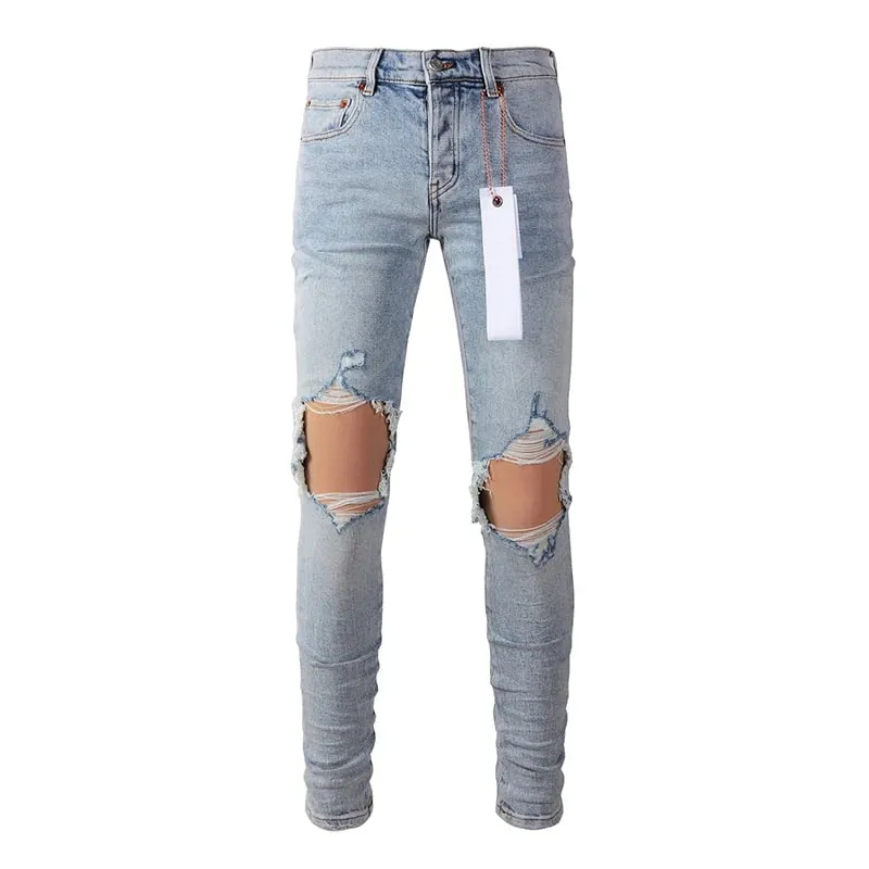 Men's Distressed High Street School Boys Fashion American Style Stretch Skinny Fit Ripped Jeans — image 11