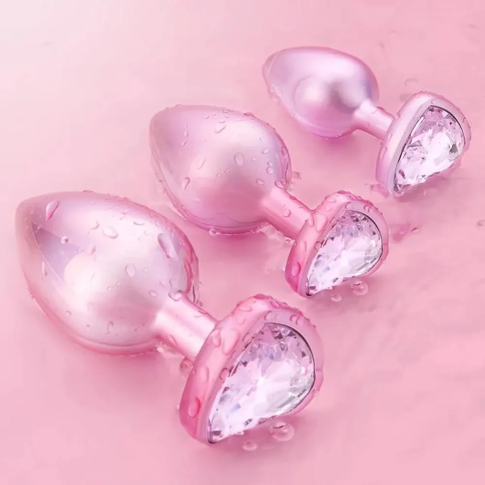 3 Sizes Crystal Diamond Heart Base Metal Anal Plug Beginner Butt Plug Masturbation Stimulator Sex Massager Adult Sex Toys